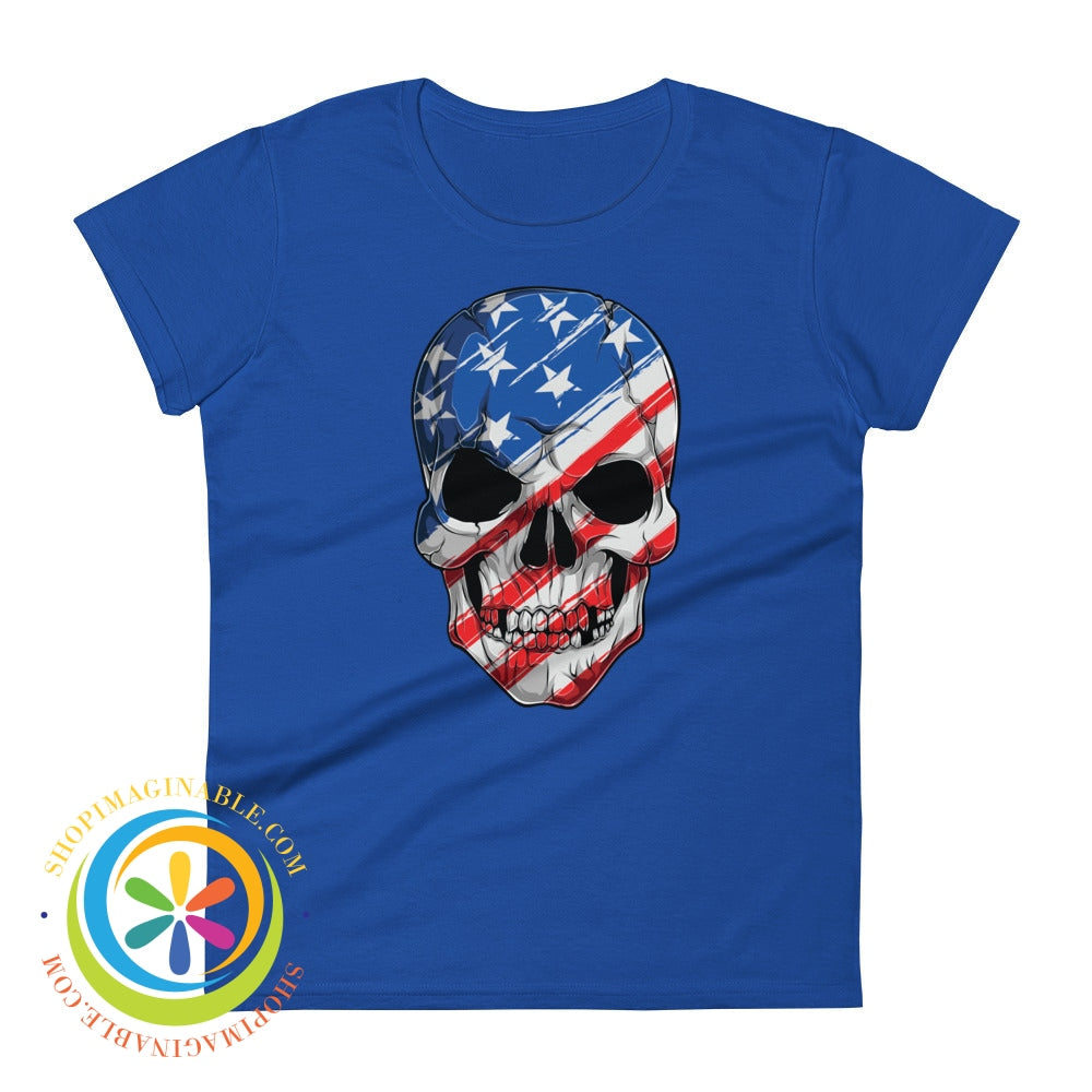 Usa Flag Skull Ladies T-Shirt Royal Blue / S T-Shirt