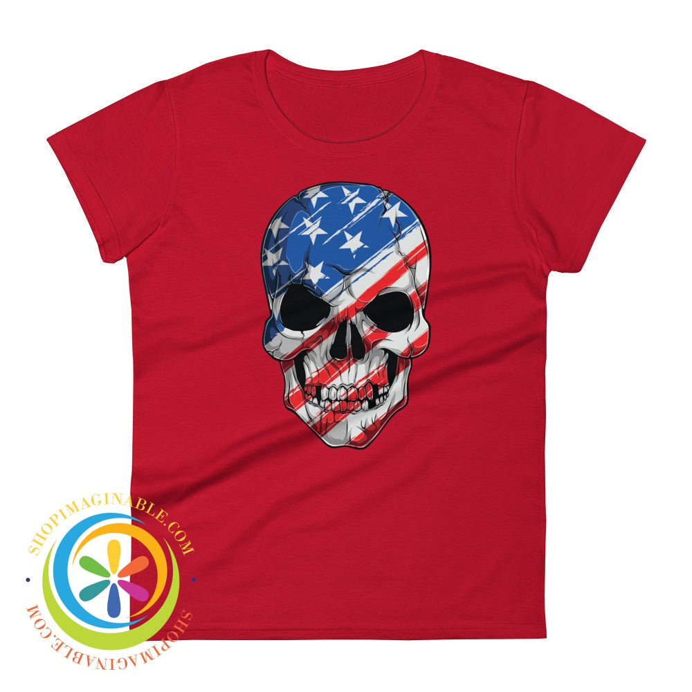 Usa Flag Skull Ladies T-Shirt True Red / S T-Shirt