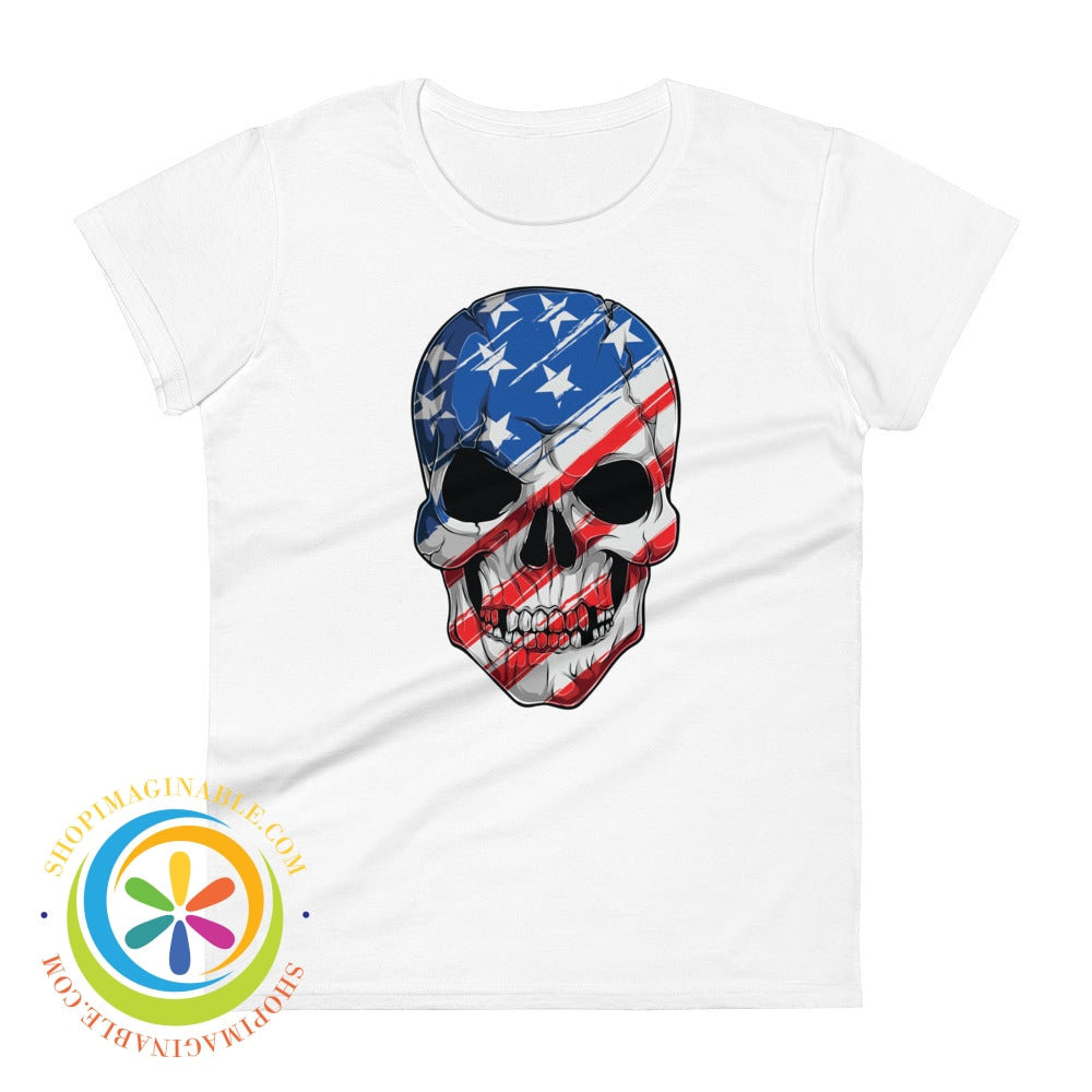 Usa Flag Skull Ladies T-Shirt White / S T-Shirt