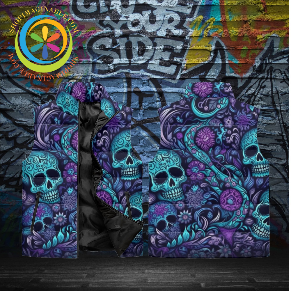 Vibrant Skulls Puffer Vest