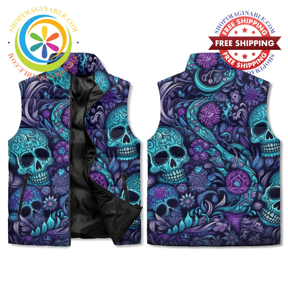 Vibrant Skulls Puffer Vest M