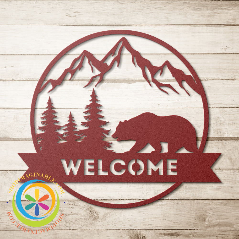 Welcome Bear Metal Wall Decor Red / 12 Inch Art