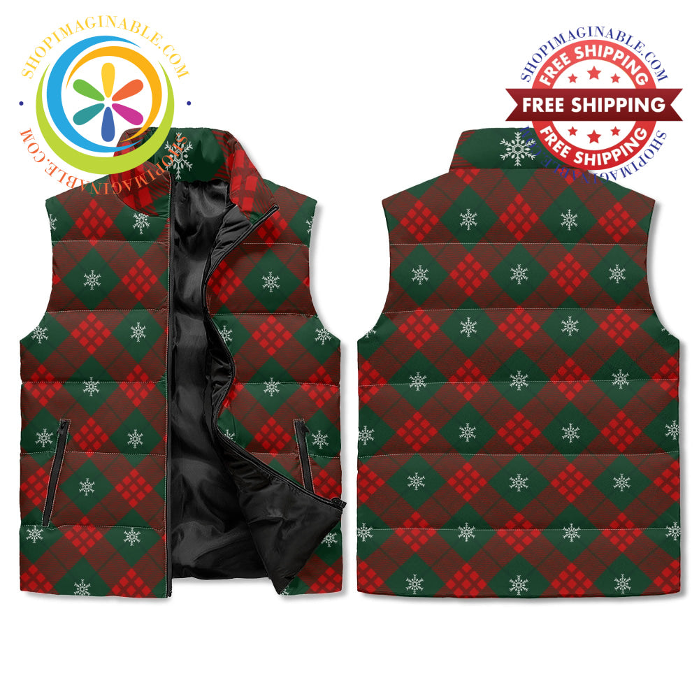 Winter Tartan Plaid Puffer Vest M