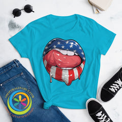 Wow Usa Lips American Flag Patriotic Ladies T-Shirt T-Shirt