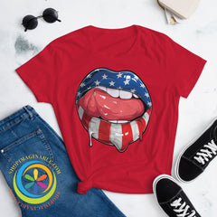Wow Usa Lips American Flag Patriotic Ladies T-Shirt T-Shirt