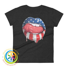Wow Usa Lips American Flag Patriotic Ladies T-Shirt Heather Dark Grey / S T-Shirt