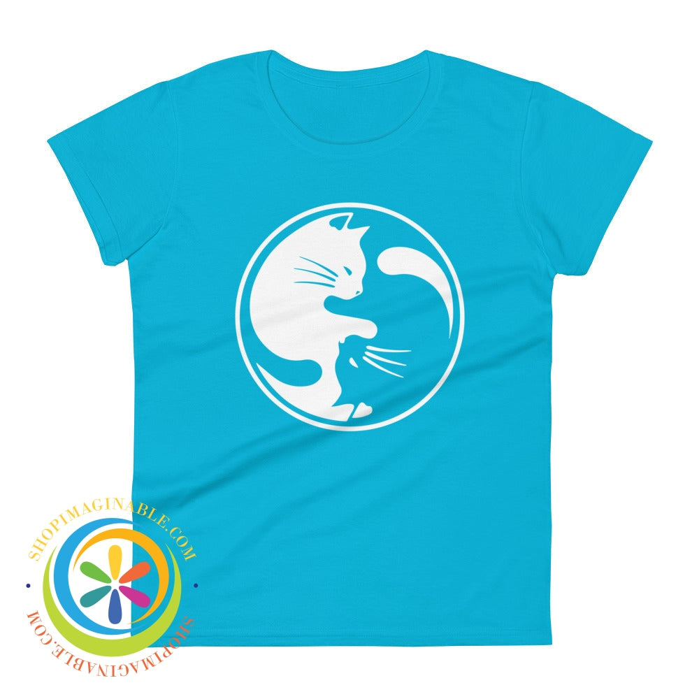 Yin Yang Cat Lovers Ladies T-Shirt Caribbean Blue / S T-Shirt