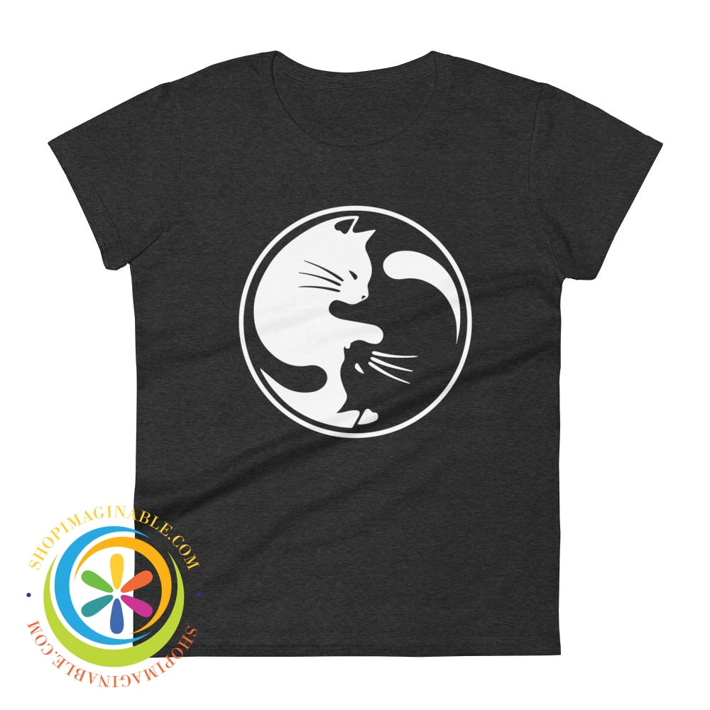 Yin Yang Cat Lovers Ladies T-Shirt Heather Dark Grey / S T-Shirt