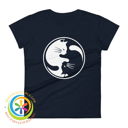 Yin Yang Cat Lovers Ladies T-Shirt Navy / S T-Shirt