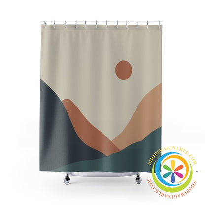 Abstract Mountain & Sun Shower Curtain 71 × 74 Home Decor