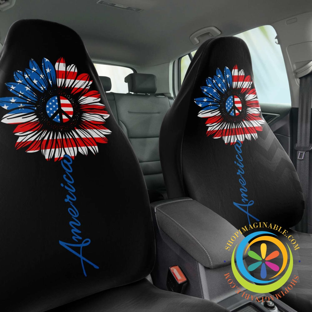 America Peace Flower Car Seat Covers-ShopImaginable.com