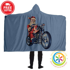 American Biker Santa Hooded Blanket - Aop