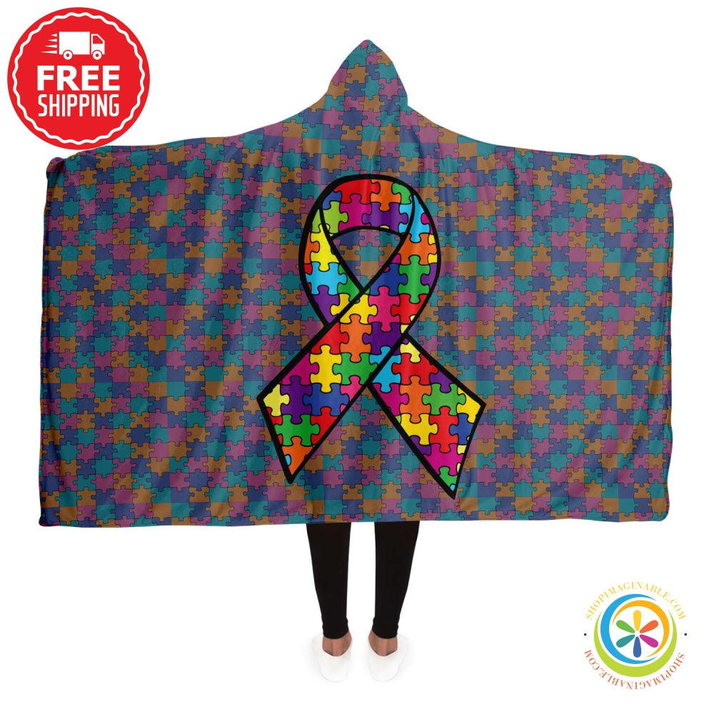 Autism Awareness Hooded Blanket Adult / Premium Sherpa - Aop