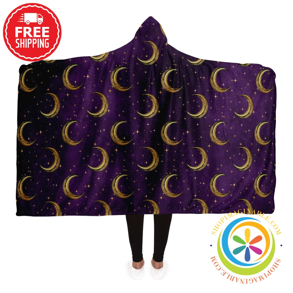 Bewitched Crescent Moon Hooded Blanket Adult / Premium Sherpa - Aop