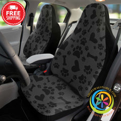 Black I Love Paw Printed Car Seat Covers-ShopImaginable.com