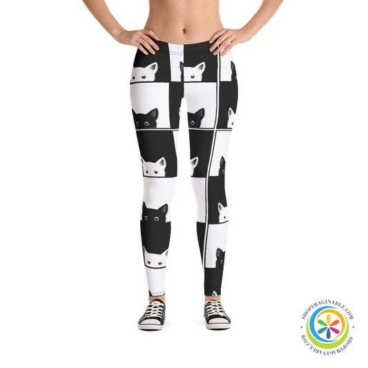 Black & White Cat Blocked Leggings-ShopImaginable.com