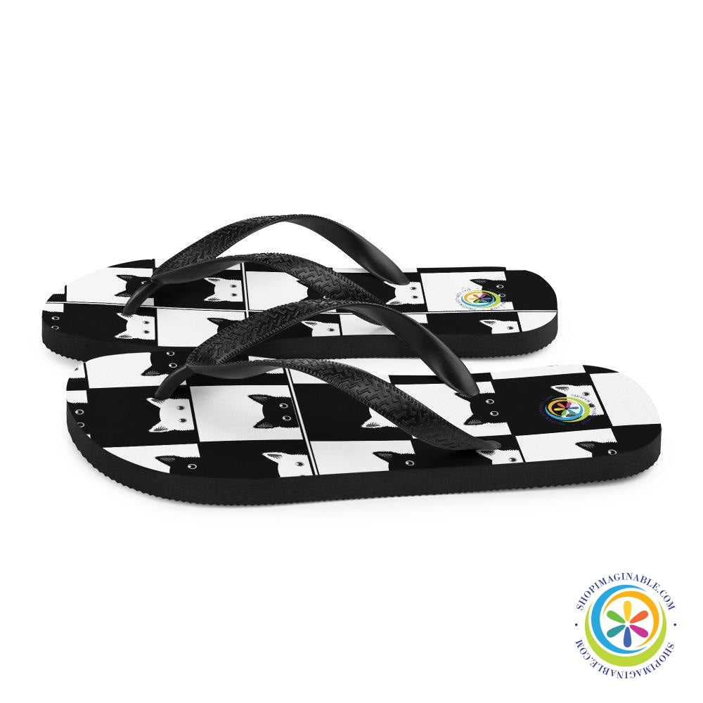Black & White Cat Lover Flip-Flops-ShopImaginable.com