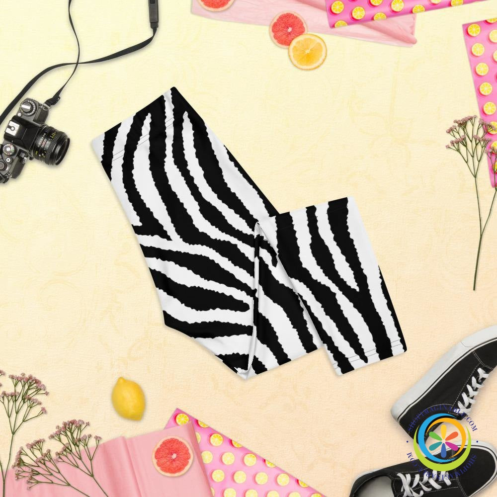 Black & White Zebra Print Capri Cropped Leggings-ShopImaginable.com