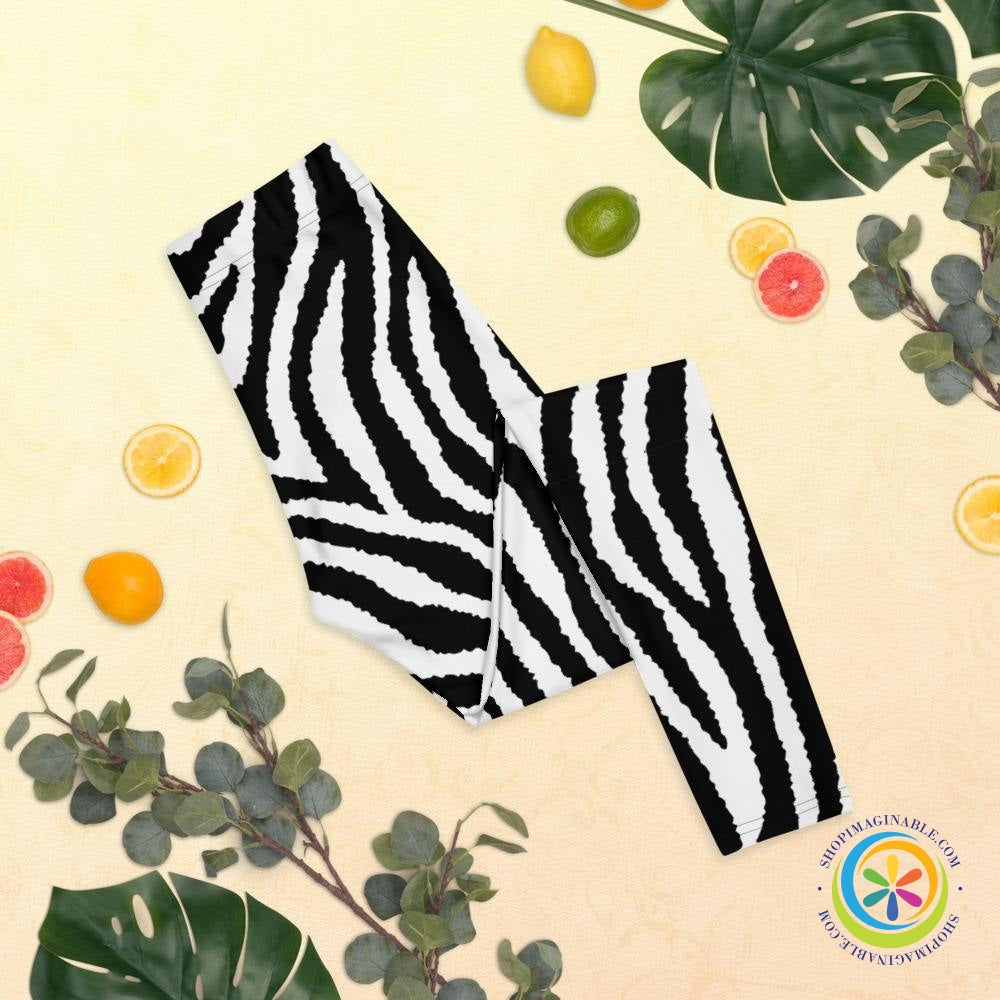 Black & White Zebra Print Full Length Leggings-ShopImaginable.com