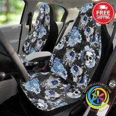 Blue Floral Skulls Car Seat Covers Cover - Aop