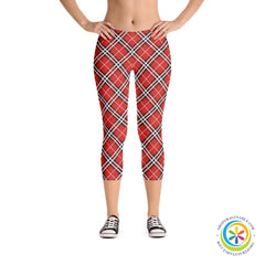 Bold Red Plaid Capri Leggings-ShopImaginable.com