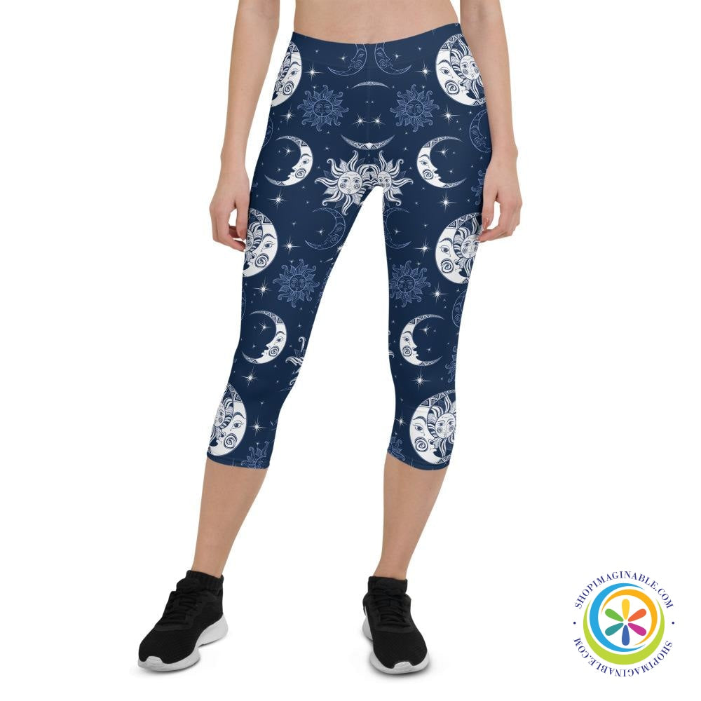 Celestial Sun & Moon Capri Leggings-ShopImaginable.com