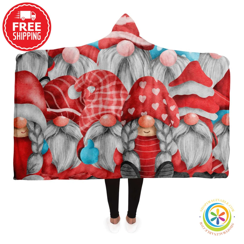 Christmas Festive Gnomes Hooded Blanket Adult / Premium Sherpa - Aop