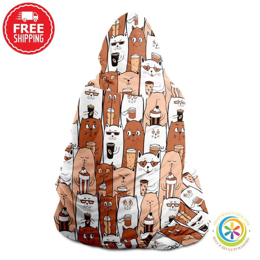 Coffee Cats Hooded Blanket - Aop