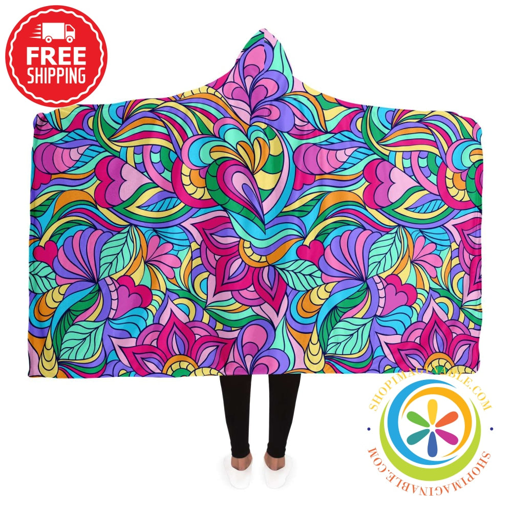 Colorful Doodles Hooded Blanket Adult / Premium Sherpa - Aop