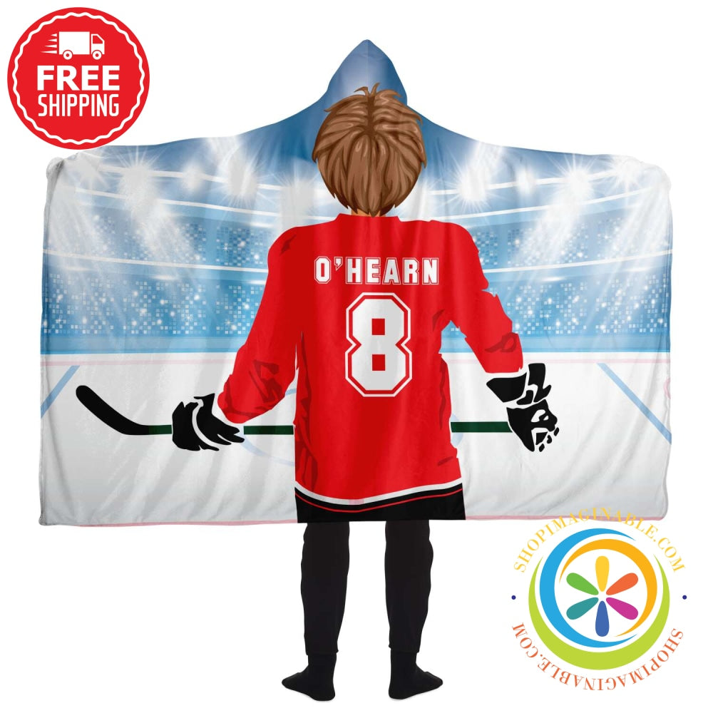 Custom Hockey Player Personalized Jersey Hooded Blanket - Aop