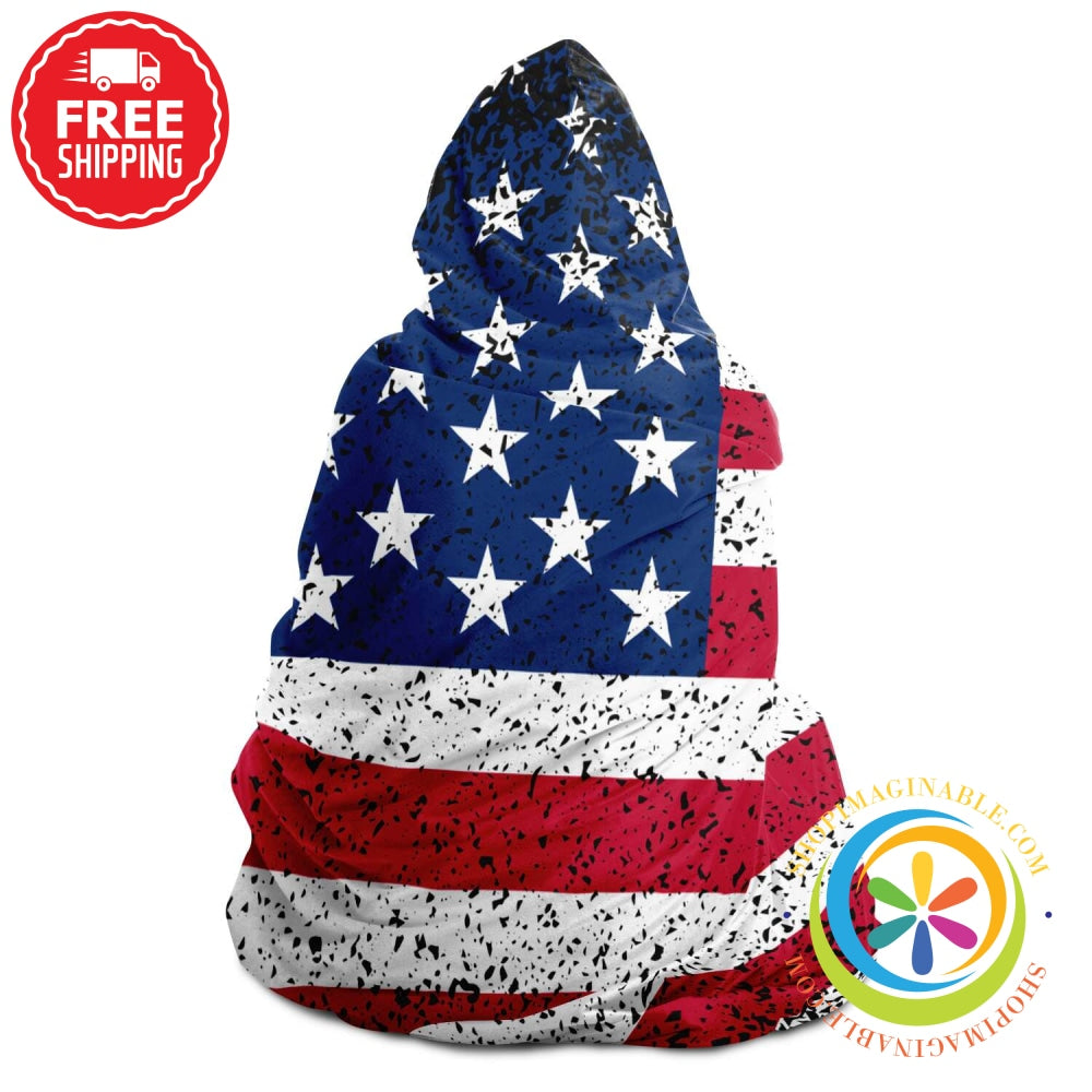 Distressed American Flag Hooded Blanket - Aop