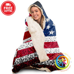 Distressed American Flag Hooded Blanket - Aop