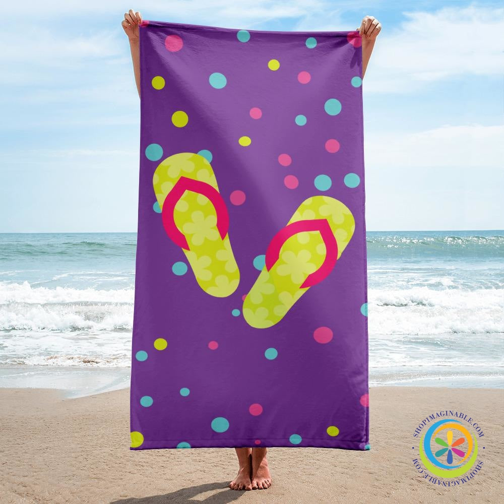 Flip Flops & Polka Dots Beach Bath Towel-ShopImaginable.com