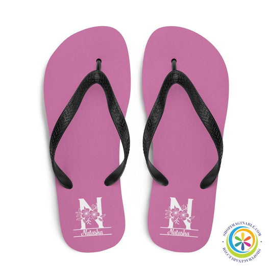 Floral Initial & Name Custom Personalized Flip-Flops-ShopImaginable.com