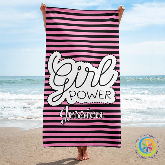 GIRL POWER Personalized Beach Towel / Bath Towel-ShopImaginable.com