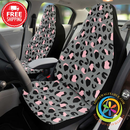Gray & Pink Leopard Print Car Seat Covers (2)-ShopImaginable.com