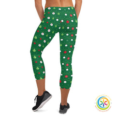 Green Ornaments Holiday Capri Leggings-ShopImaginable.com
