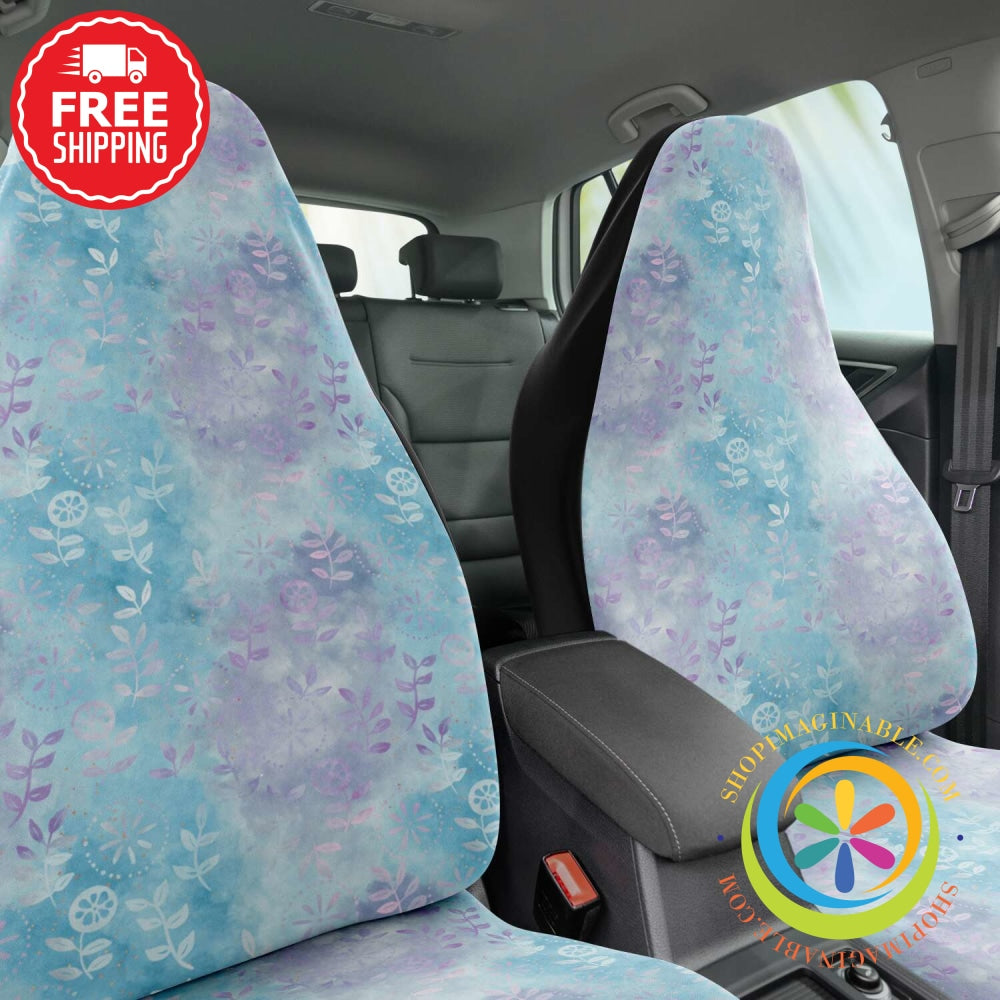 Hand Painted Blue Batik Floral Car Seat Cover - Aop
