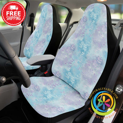 Hand Painted Blue Batik Floral Car Seat Cover One Size - Aop