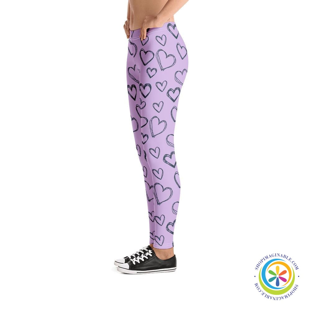 Hearts Full Length Purple Leggings-ShopImaginable.com