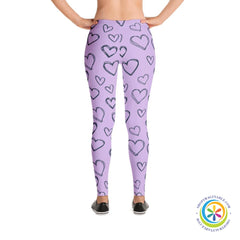 Hearts Full Length Purple Leggings-ShopImaginable.com