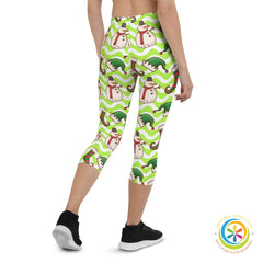 Holiday Snowman & Elves Capri Leggings-ShopImaginable.com
