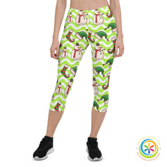 Holiday Snowman & Elves Capri Leggings-ShopImaginable.com