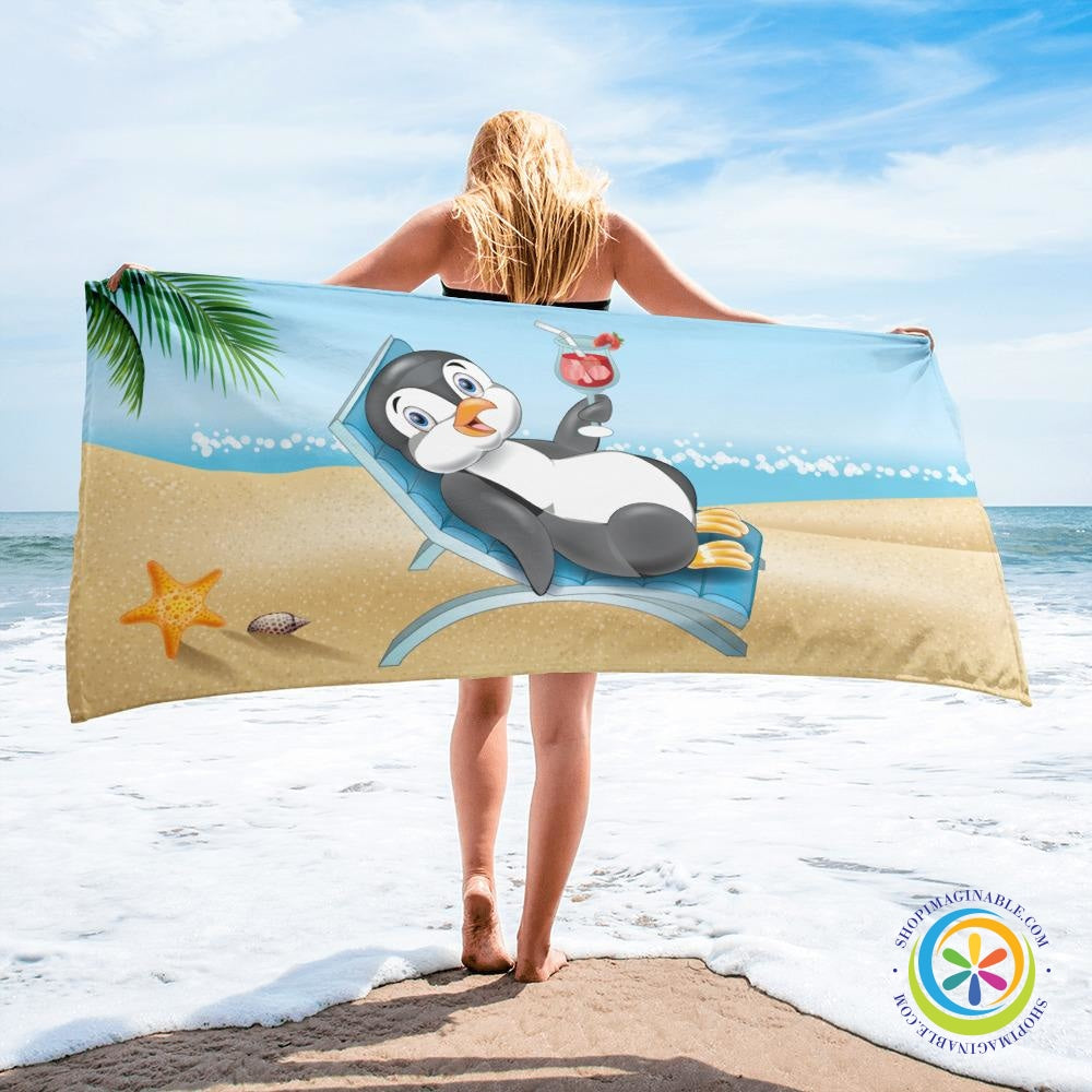 I'll Drink To That Penguin Beach Bath Towel-ShopImaginable.com
