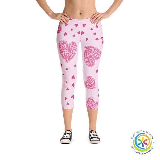 Love You Pink Hearts Capri Leggings-ShopImaginable.com