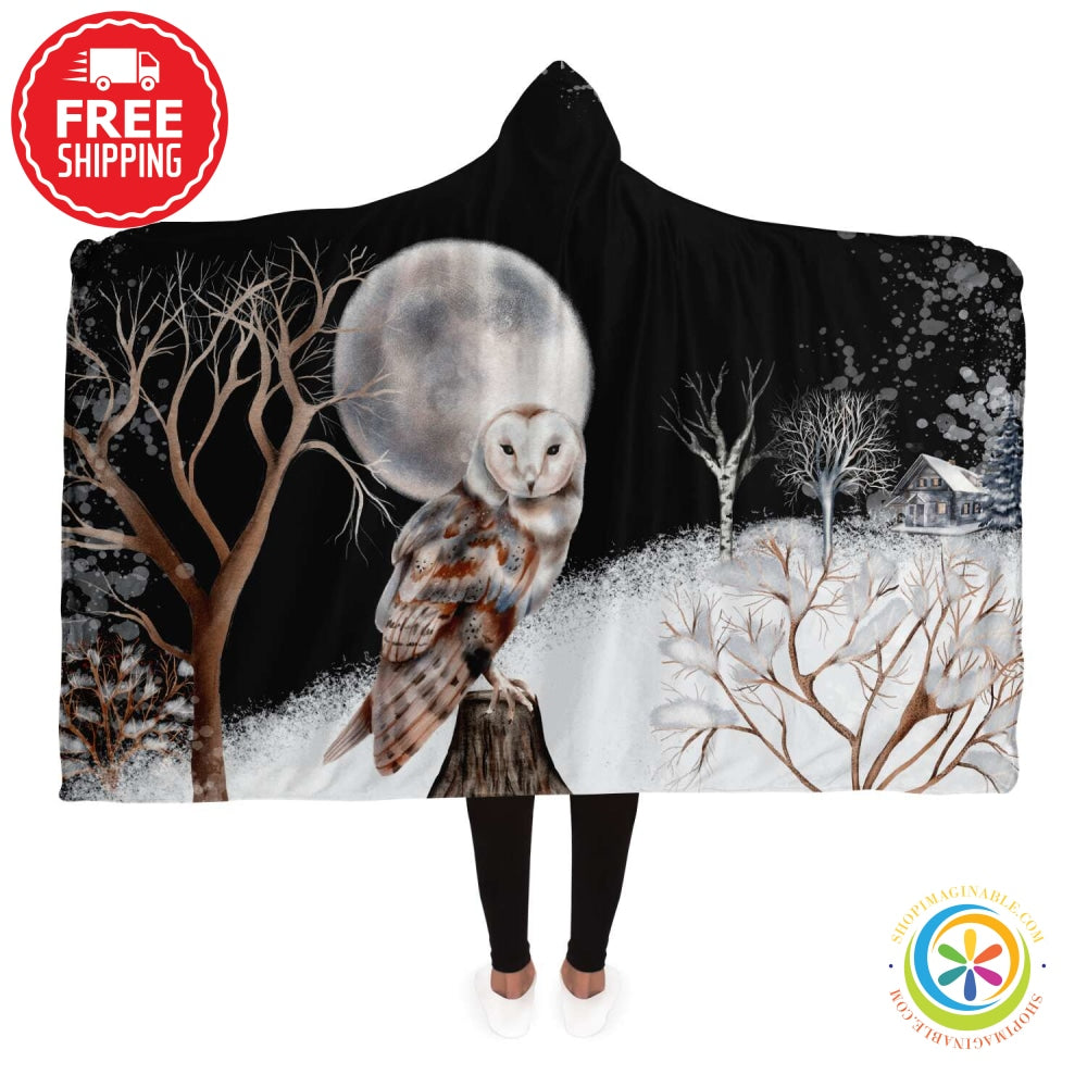 Midnight Owl Hooded Blanket Adult / Premium Sherpa - Aop
