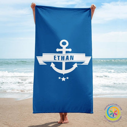 Nautical Personalized Anchor Beach Bath Towel-ShopImaginable.com