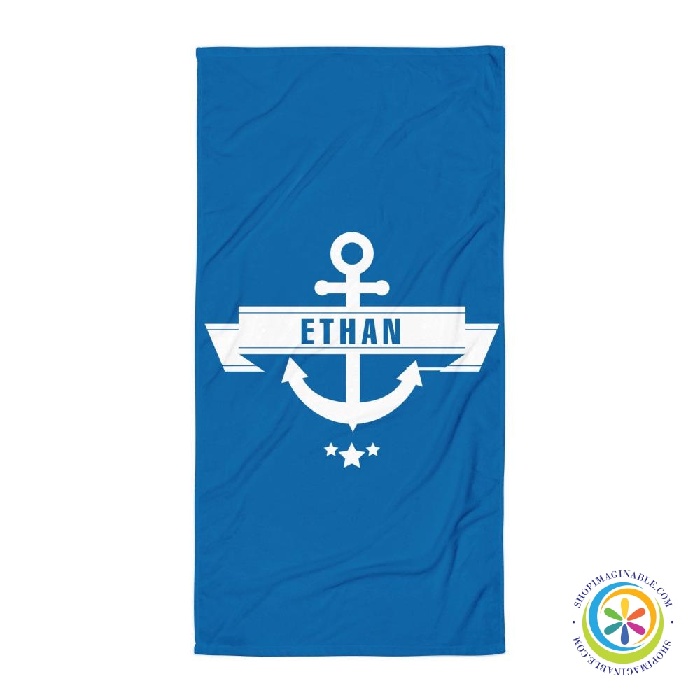 Nautical Personalized Anchor Beach Bath Towel-ShopImaginable.com