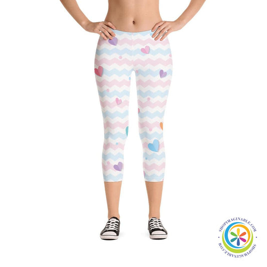 Pastel Floating Hearts Capri Leggings-ShopImaginable.com