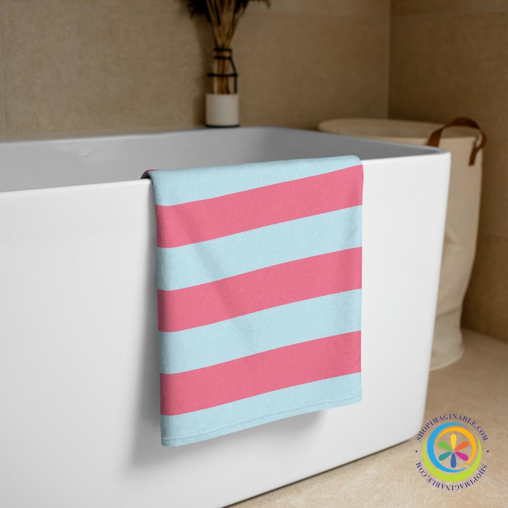 Personalized Blue & Pink Striped Beach Bath Towel-ShopImaginable.com